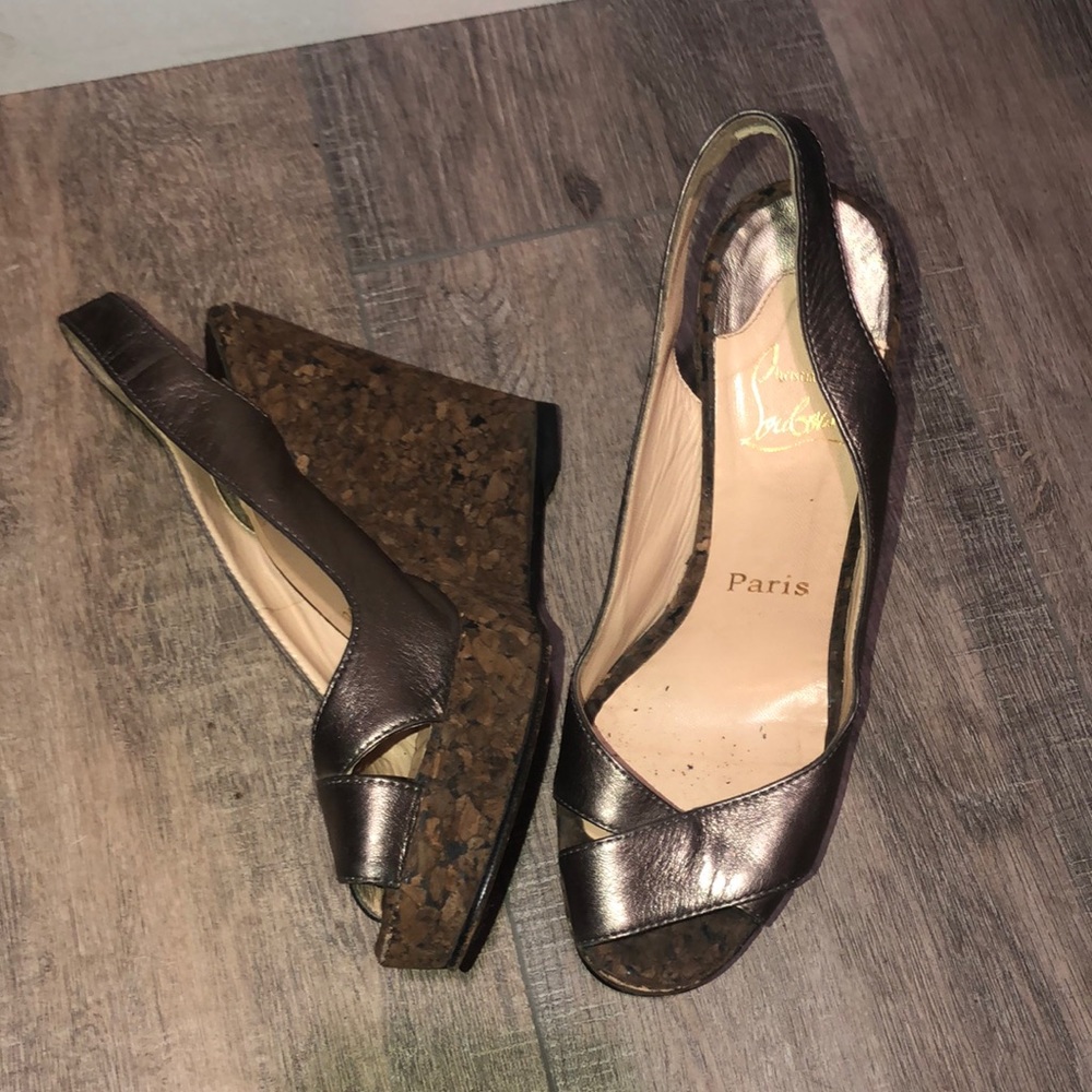 Metalic silver cork and leather  christian louboitin